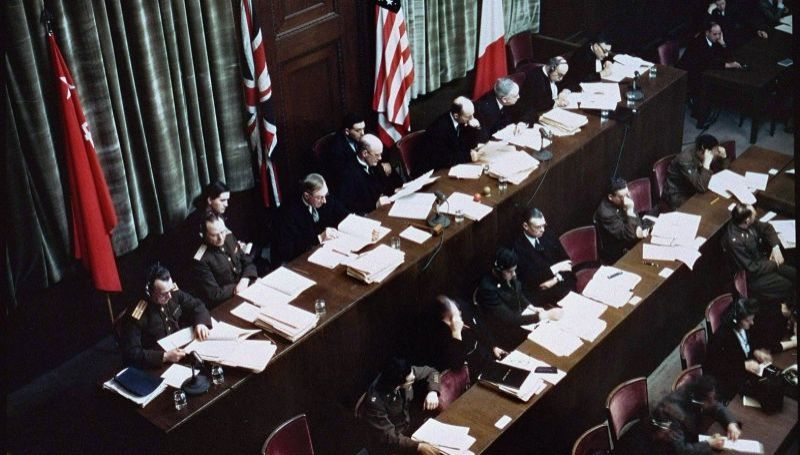 The tribunal consisted of eight judges, two from each of the four winning countries. Top row from left to right: Alexander Volchkov and Iona Nikitchenko (USSR), Norman Birkett and Geoffrey Lawrence (UK), Francis Biddle and John Parker (USA), Henri Donnedieu de Vabres and Robert Falco (France). 
