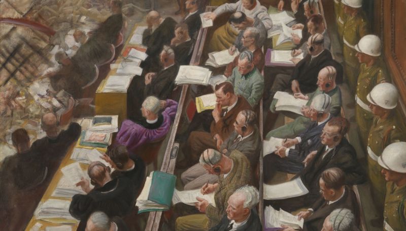 Laura Knight, The Nuremberg Trial, 1946. Laura Knight was the first woman to be enrolled in the British Royal Academy of Arts. During World War II, she became the official war artist for the British Army. For three months, she attended court hearings in Nuremberg to create a painting in which she depicted the defendants' bench. Knight painted in a realistic manner, but changed her rules for the Nuremberg trial. The artist explained her reasons for this decision: “Death and destruction should have become part of the picture, otherwise the city as it appears now, during the trial, would not have been Nuremberg. The death of millions and total devastation are the only topics of conversation wherever you go".