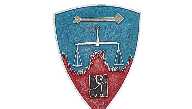 Nuremberg Tribunal badge. It was issued to all court representatives from four allied powers (USSR, USA, Great Britain, France). Germany, Nuremberg, 1946. 