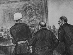 Reproduction du tableau de Nikolaï Joukov (1908 - 1973) «Pendant la pause» de la série «Le procès de Nuremberg».