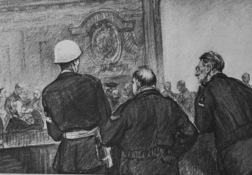 Reproduction du tableau de Nikolaï Joukov (1908 - 1973) «Pendant la pause» de la série «Le procès de Nuremberg».