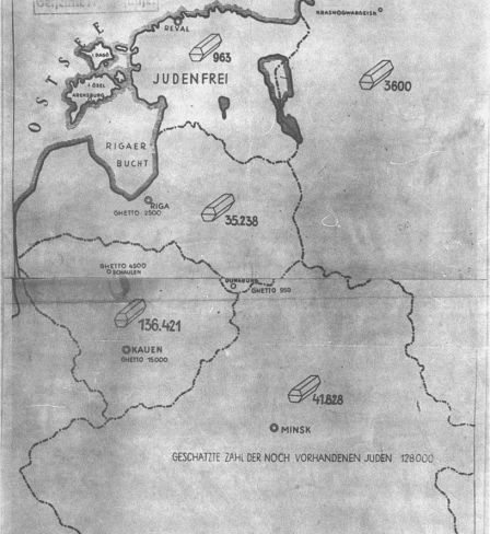 Karte aus einem Bericht der Einsatzgruppe A, Oktober 1941