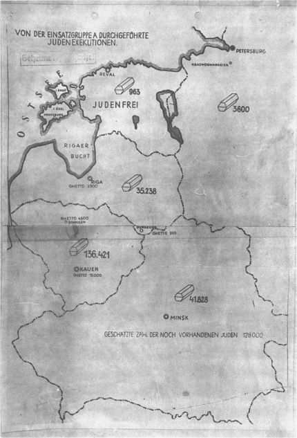 Karte aus einem Bericht der Einsatzgruppe A, Oktober 1941