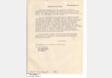 Hitler ordonne à l‘équipe de Rosenberg de confisquer les biens de valeur des «ennemis du Reich» Décret du Führer, 1er mars 1942  Source: National Archives at College Park Container ID: 55 National Archives Identifier: 7582749
