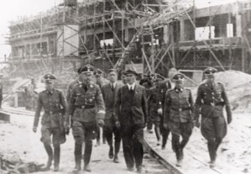 Heinrich Himmler, head of the SS, visiting the IG Farben plant, Auschwitz III, German-occupied Poland, July 1942