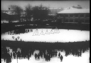 Still from the documentary "The People's Verdict". 1946. Director L. Kikaz, cameraman E. Uchitel