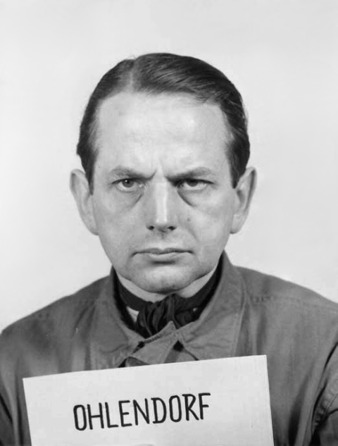 Otto Ohlendorf (1907-1951), German SS-General of the Einsatzgruppen killing squads. This photograph of Ohlendorf was taken by US Army photographers on behalf of the Office of Chief of Counsel for War Crimes (OCCWC) during Nuremberg Trial IX (Einsatzgruppen Trial / Einsatzgruppen-Prozess).