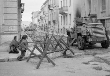 The British Army in Greece 1945 A Humber armoured car supports paratroops during operations against ELAS in Athens, 6 January 1945