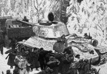 Reproduction of artist Orest Vereisky's illustration for A Tvardovsky's work "Vasily Terkin".