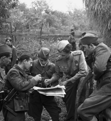 Yugoslav partisans coordinate their actions with units of the Soviet Army 