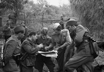 Yugoslav partisans coordinate their actions with units of the Soviet Army 