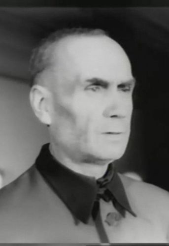 Still from the Riga Trial News film. SS-Obergruppenführer Friedrich Jeckeln is heard by the court. Officers' House, Riga, Latvian SSR, 1946.