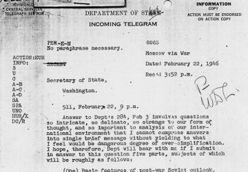 Le télégramme de George Frost Kennan destiné à James Francis Byrnes, 22 février 1946, page 1, Harry S. Truman Library & Museum