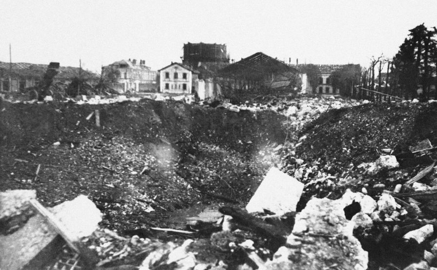 A crater left after an artillery depot in Grenoble was blown up, the result of one of the most high-profile actions of the French Resistance. © AP Photo