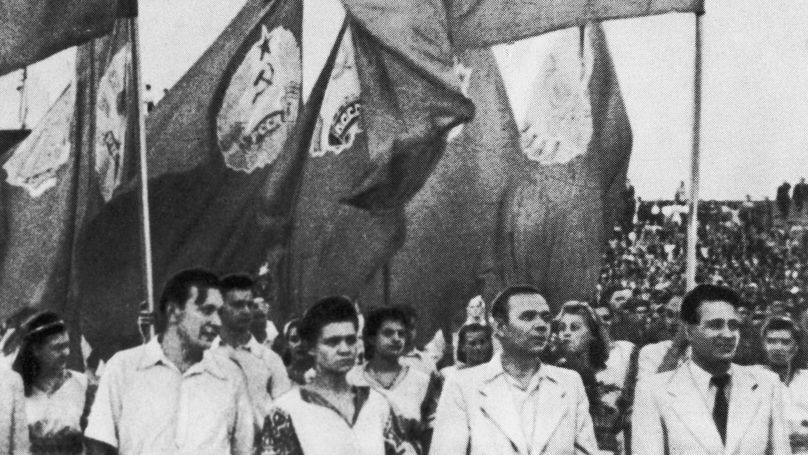 The Soviet delegation at the opening of the 1st World Festival of Youth and Students in Prague. July 25, 1947 