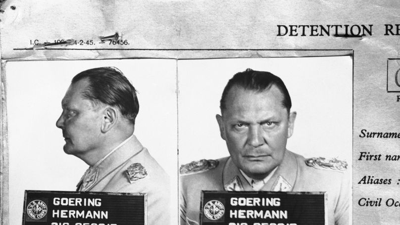 This is the latest portrait of Hermann Goering, one-time No. 2 Nazi and now No. 1 among German war criminals to be tried at Nuremberg, Germany. Picture was just released by the Central Registry on War Criminals and Security Suspects in Paris on Nov. 12, 1945.
