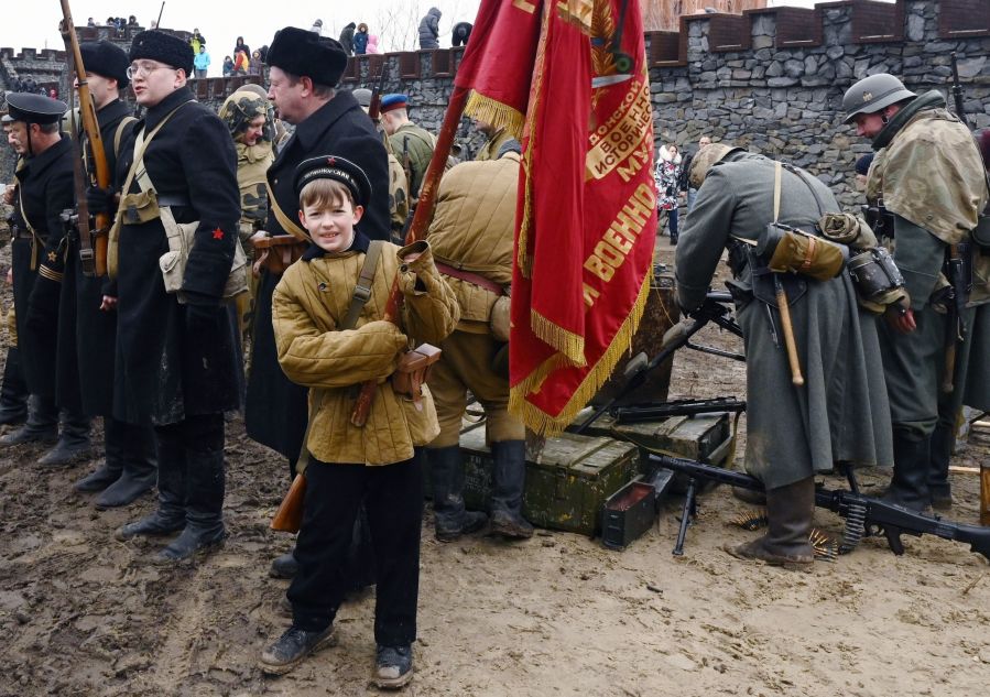 Participants of the Rostov-on-Don battle reenactment