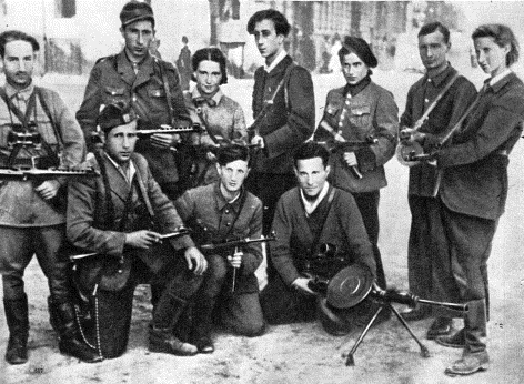 Abba Kovner (back row, centre) with members of the United Partisan Organisation in Vilna, 1940s