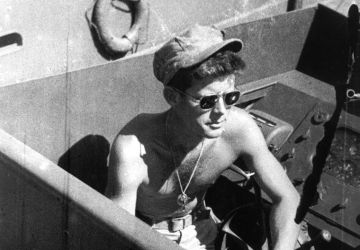 John Kennedy on his navy patrol boat, the PT-109, in 1943