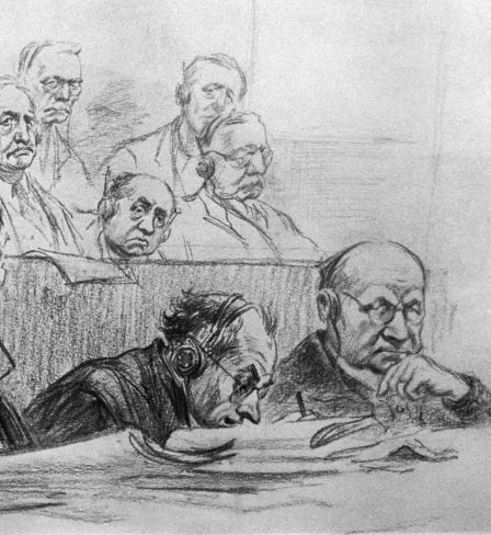 Anwälte bei den Nürnberger Prozessen, Skizze von Nikolaj Schukow