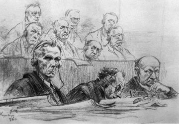 Anwälte bei den Nürnberger Prozessen, Skizze von Nikolaj Schukow