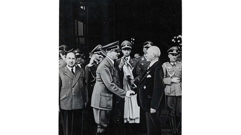 Adolf Hitler and shakes hands with German industrialist Gustav Krupp von Bohlen und Halbach