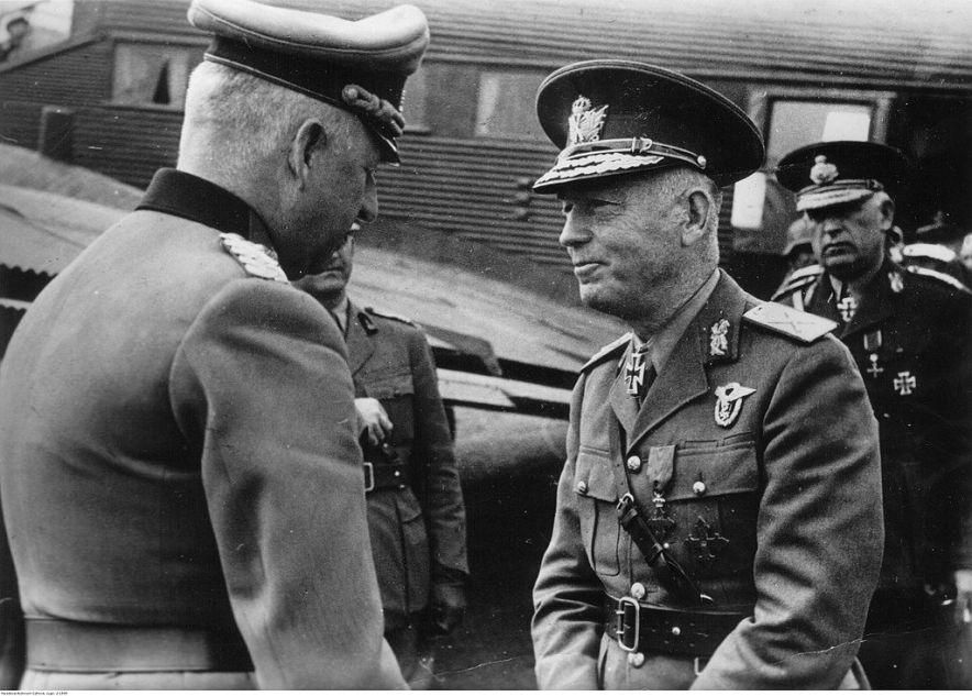 Marshal Erich von Manstein (left) welcomes Marshal Ion Antonescu to the field airfield.