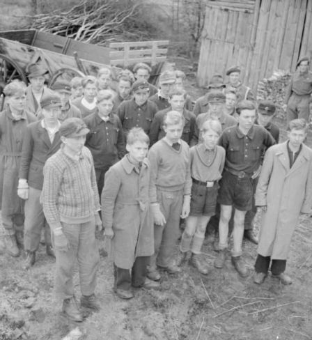 Young fighters of the Hitler Youth captured by British troops near the town of Buxtehude. 1944 year 