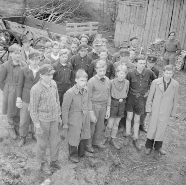 Young fighters of the Hitler Youth captured by British troops near the town of Buxtehude. 1944 year 