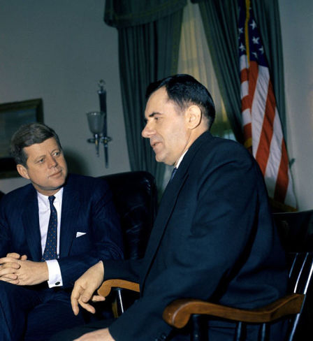 John F. Kennedy and Andrei Gromyko in the Oval Office at the White House. Washington, 27 March 1961.