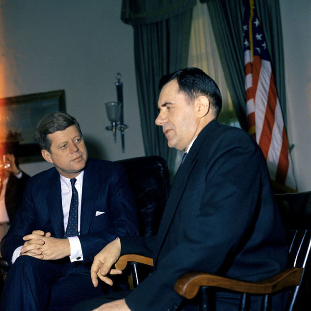 John F. Kennedy and Andrei Gromyko in the Oval Office at the White House. Washington, 27 March 1961.