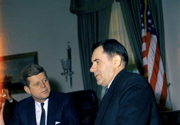 John F. Kennedy and Andrei Gromyko in the Oval Office at the White House. Washington, 27 March 1961.
