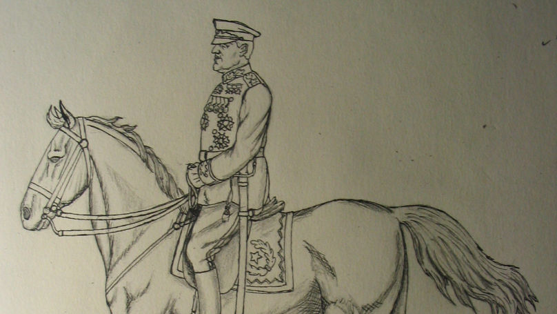 Zhukov inspects the Victory Day parade on Red Square. Drawing.