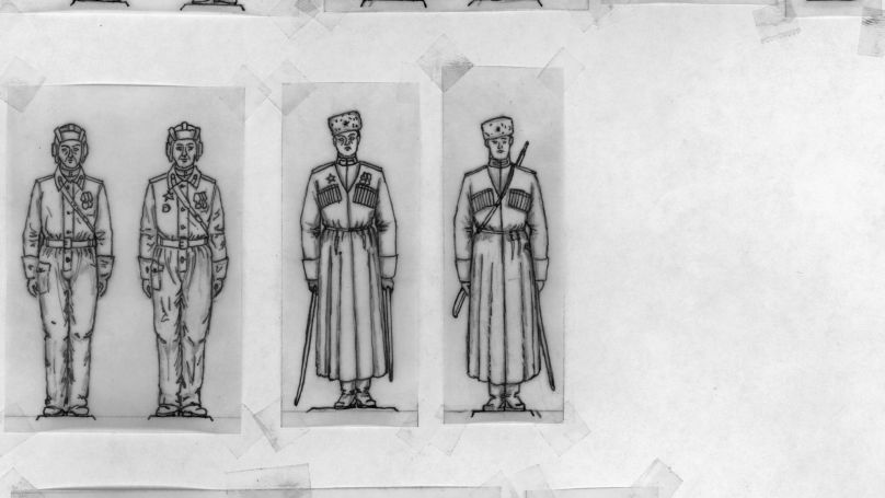 A sketch fragment of the Victory Day parade diorama