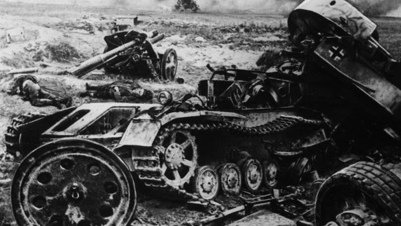 The Battle of Kursk, 5 July - 23 August 1943. Defeated German vehicles on the battlefield 