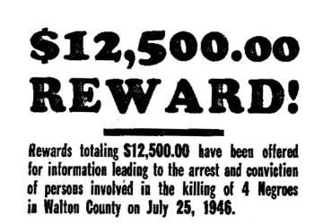 An FBI poster asking the public for information on the 1946 Georgia lynching at Moore's Ford Bridge 