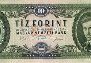A banknote of 10 Hungarian forints 