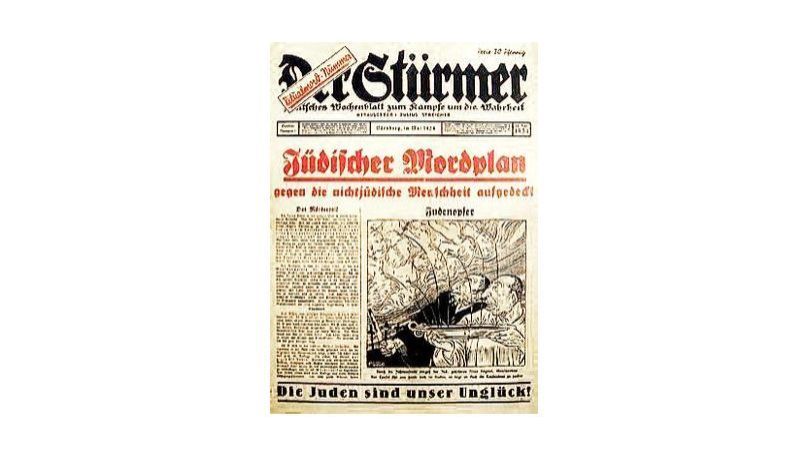 Special issue of "Die Sturmer" for 1934. The picture shows Jews "extracting blood from Christian children for use in religious rituals and sacrifices." 