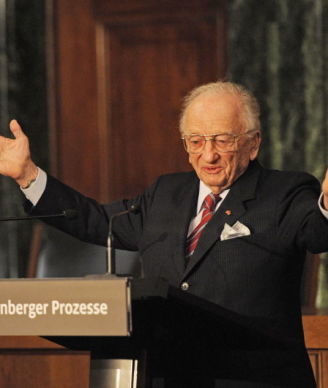 American lawyer Benjamin Ferencz attends the opening of an exhibition commemorating the Nuremberg Trials, November 2010