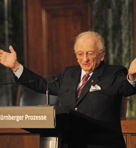 American lawyer Benjamin Ferencz attends the opening of an exhibition commemorating the Nuremberg Trials, November 2010