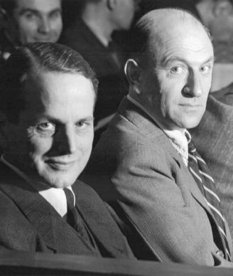 Otto Ohlendorf et Heinz Jost sur le banc des accusés lors du neuvième procès devant le Tribunal militaire de Nuremberg.