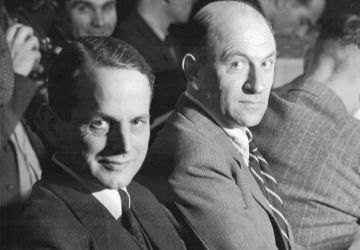 Otto Ohlendorf et Heinz Jost sur le banc des accusés lors du neuvième procès devant le Tribunal militaire de Nuremberg.