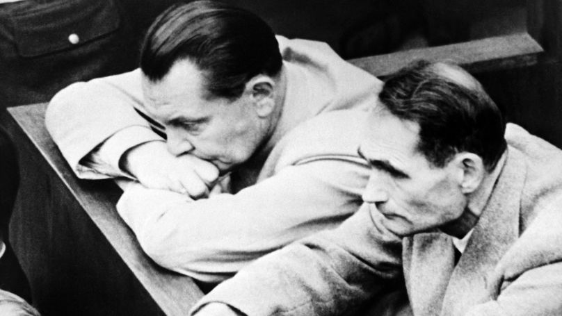 Hermann Göring and Rudolf Hess in the dock of the International Military Tribunal at Nuremberg