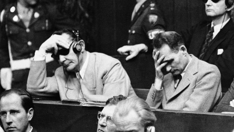 Hermann Göring and Rudolf Hess at the sentencing hearing on 30 September 1946