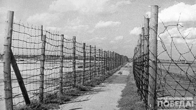The road to the Treblinka gas chambers, the so-called “road to heaven”, started from the women's barracks; a 2-metre barbed-wire fence enclosed it. The woven conifer branches prevented the doomed ones from seeing anything behind it. The path was about 350 metres long and 5 metres wide.